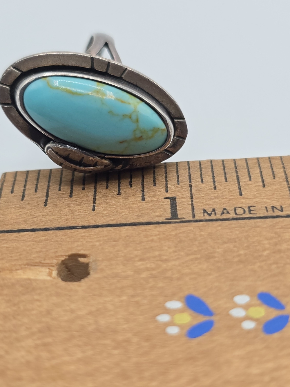 VTG 925 Sterling Silver Turquoise Ring Southwestern Navajo Style Size 8.25 - Picture 13 of 14